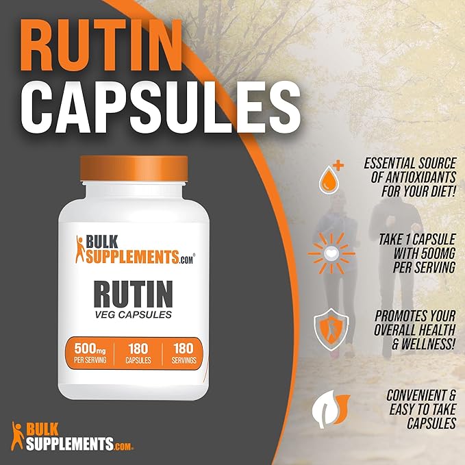 BulkSupplements.com Rutin 500mg Capsules - from Saphora japonica, Rutin Supplement, Rutin Pills - Antioxidants Supplement - Vegan & Gluten Free, 1 Capsule per Serving, 180 Veg Capsules