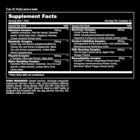 Animal Cuts – All-in-one Complete Fat Burner Supplement with Thermogenic and Metabolism Support - Energy Booster, Raspberry Ketones and Thyroid Complex – 42 Count
