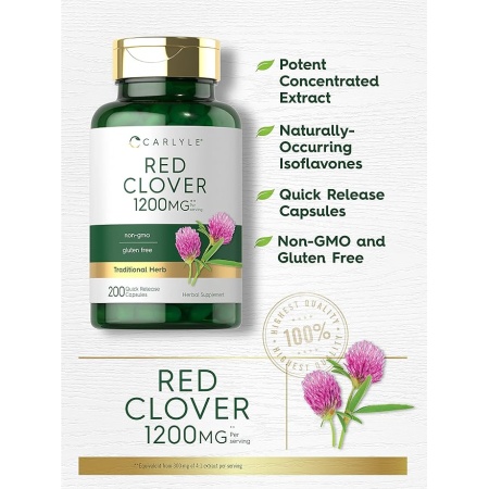 Carlyle Red Clover Capsules 1200mg | 200 Count | Trifolium Pratense | Non-GMO, Gluten Free | Red Clover Blossom Extract Supplement