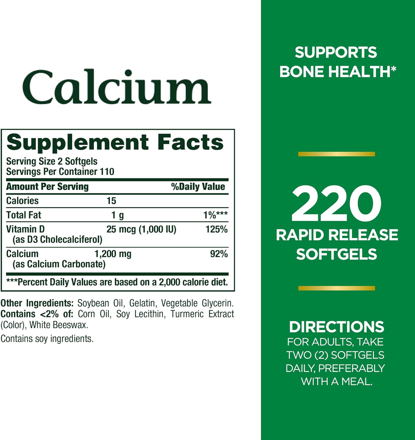 Nature's Bounty Calcium 1200 mg - 220 Softgels - Image 2