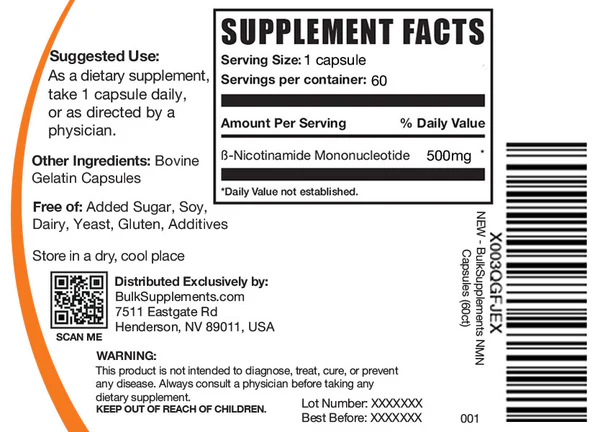 BulkSupplements NMN, 60 Capsules - Image 2