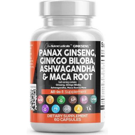 Clean Nutraceuticals, Panax Ginseng & Ginkgo Biloba & Ashwagandha & Maca Root, 60 Capsules