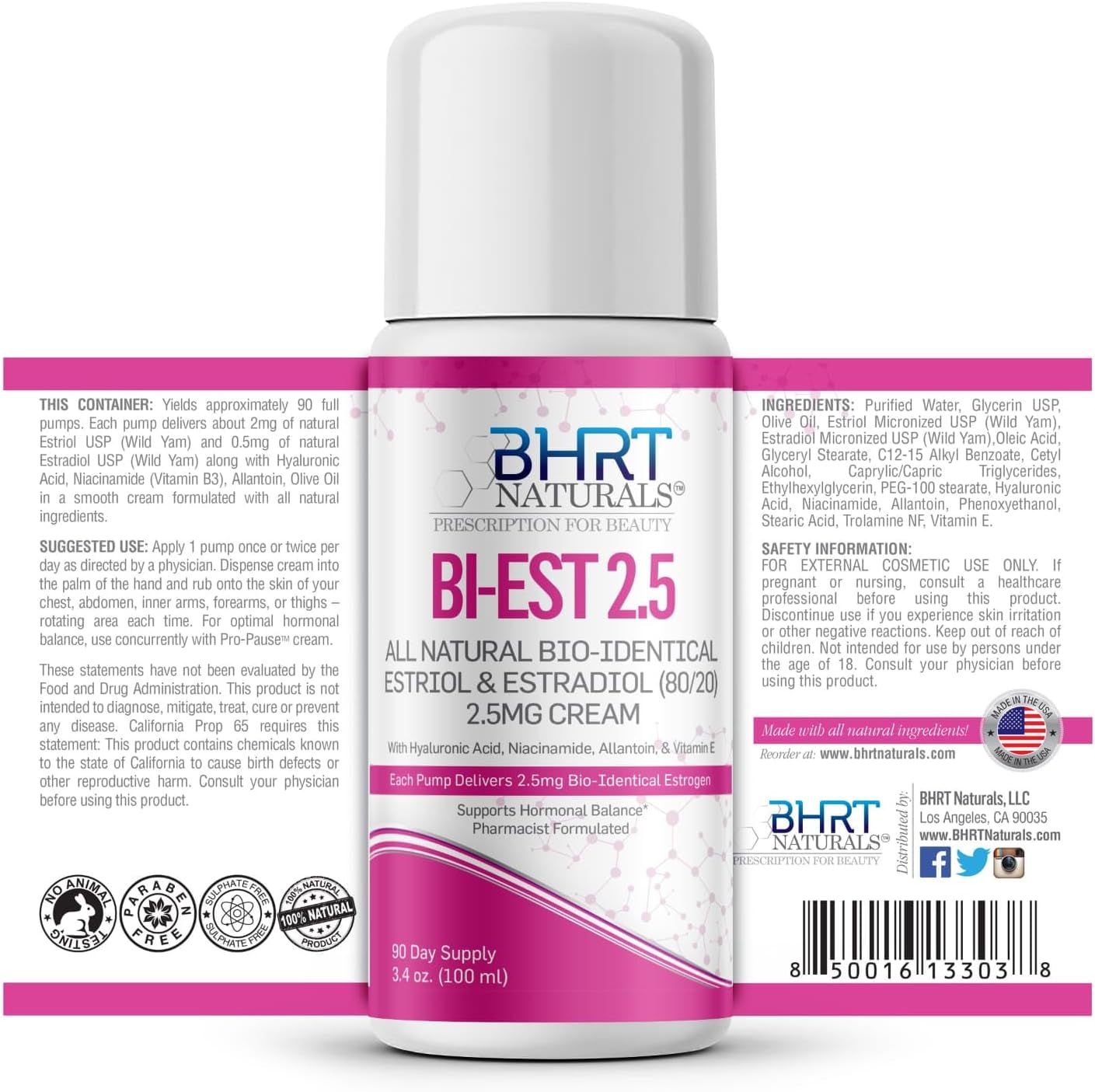 BHRT Naturals, Estrogen Bi-EST 2.5, Ingredients
