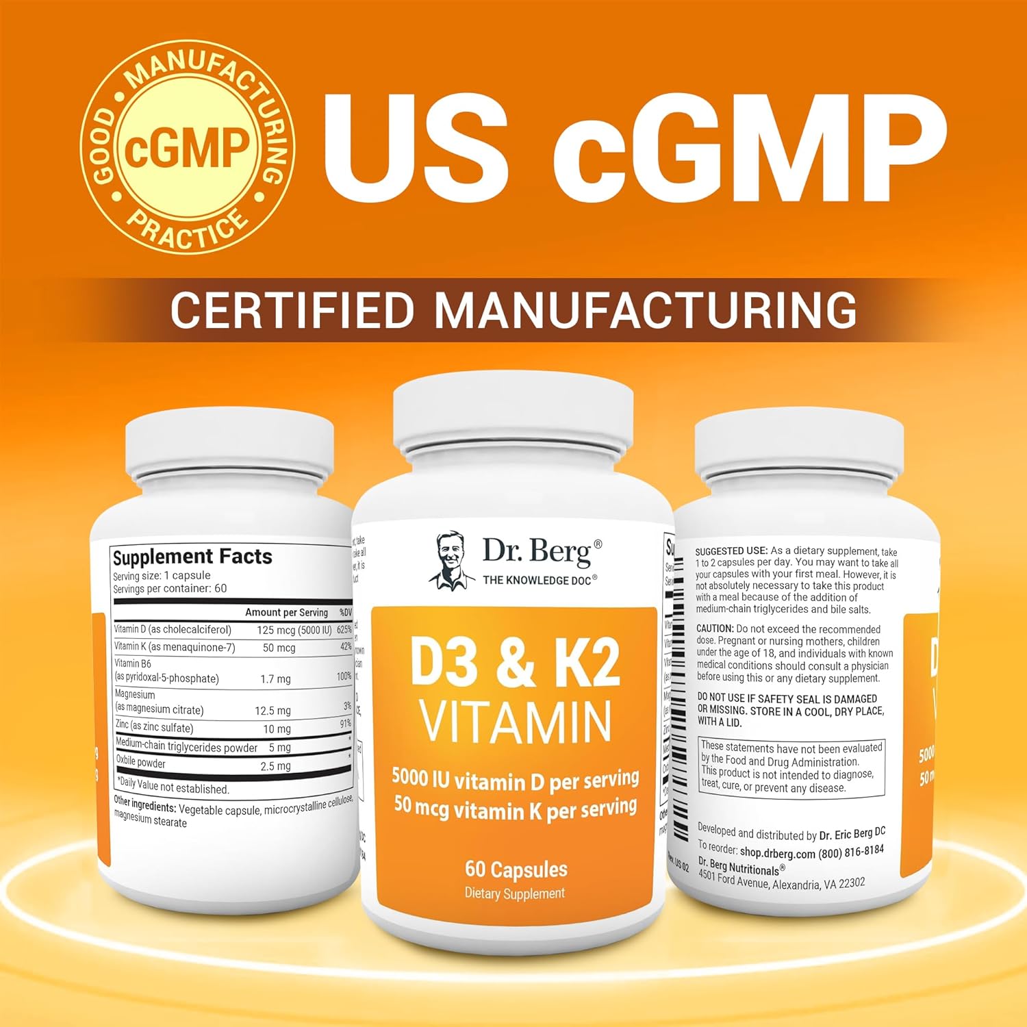 Dr Berg, Vitamin D3 & Vitamin K2, 60 Capsules