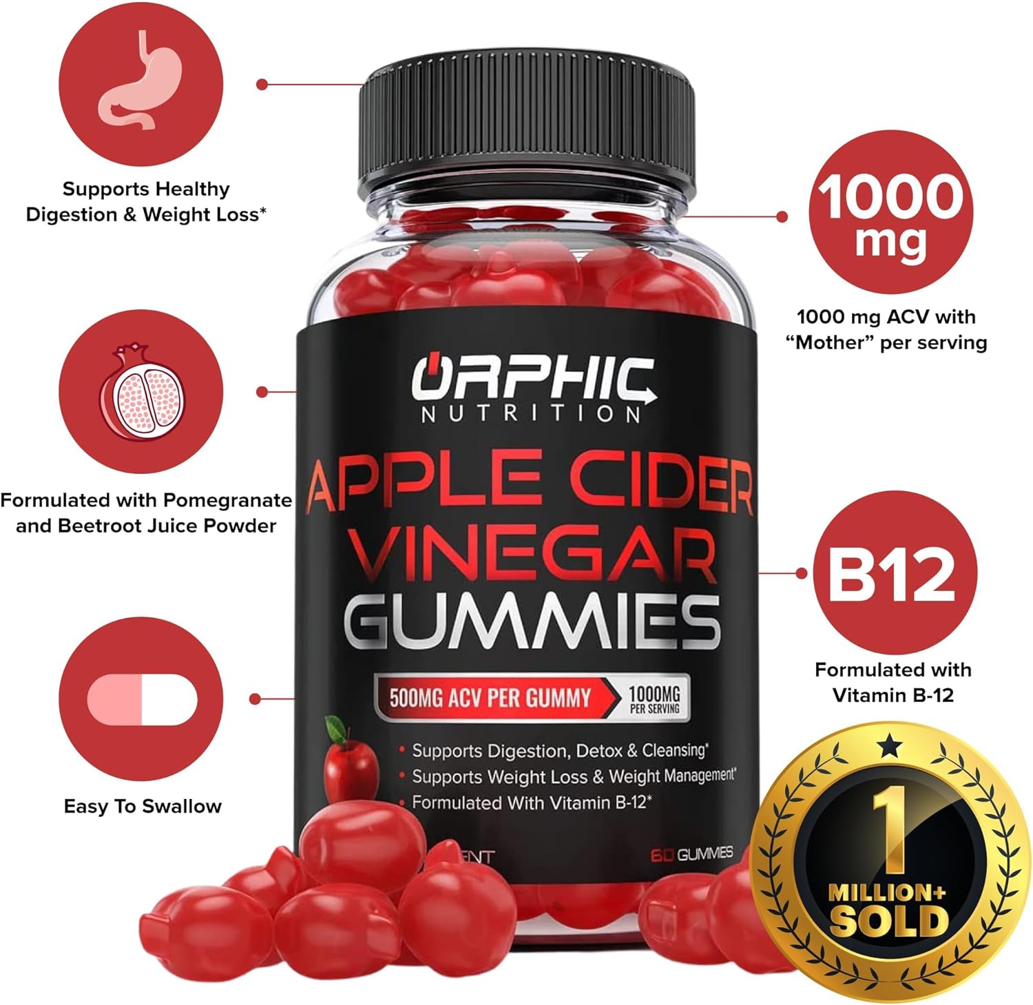 ORPHIC NUTRITION, Apple Cider Vinegar 1000mg, Features