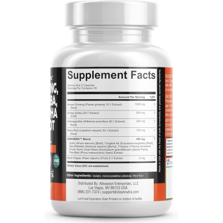 Clean Nutraceuticals, Panax Ginseng & Ginkgo Biloba & Ashwagandha & Maca Root, Ingredients