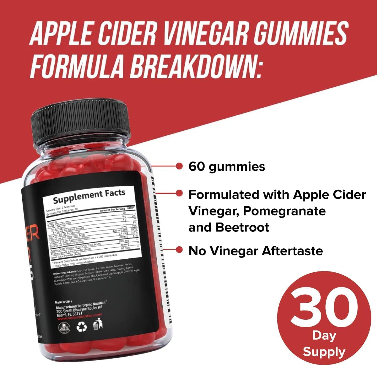 ORPHIC NUTRITION, Apple Cider Vinegar 1000mg, Ingredients