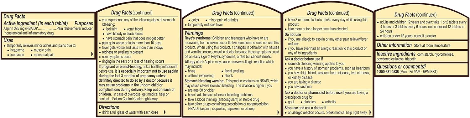Bayer Genuine Aspirin 325 mg, Ingredients