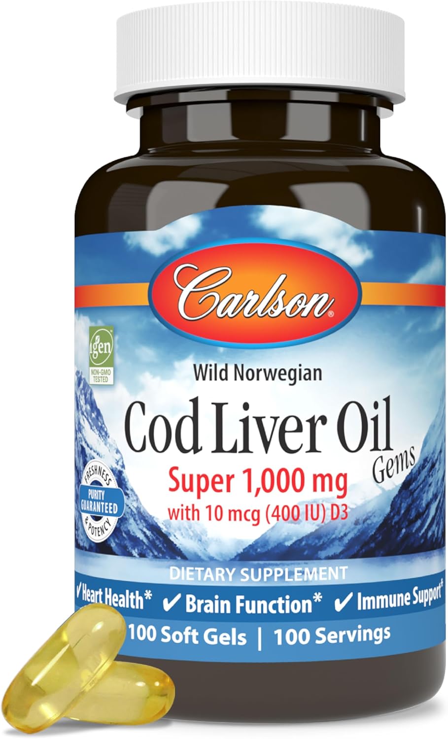 Carlson, Cod Liver Oil 1000 mg, 100 Softgels