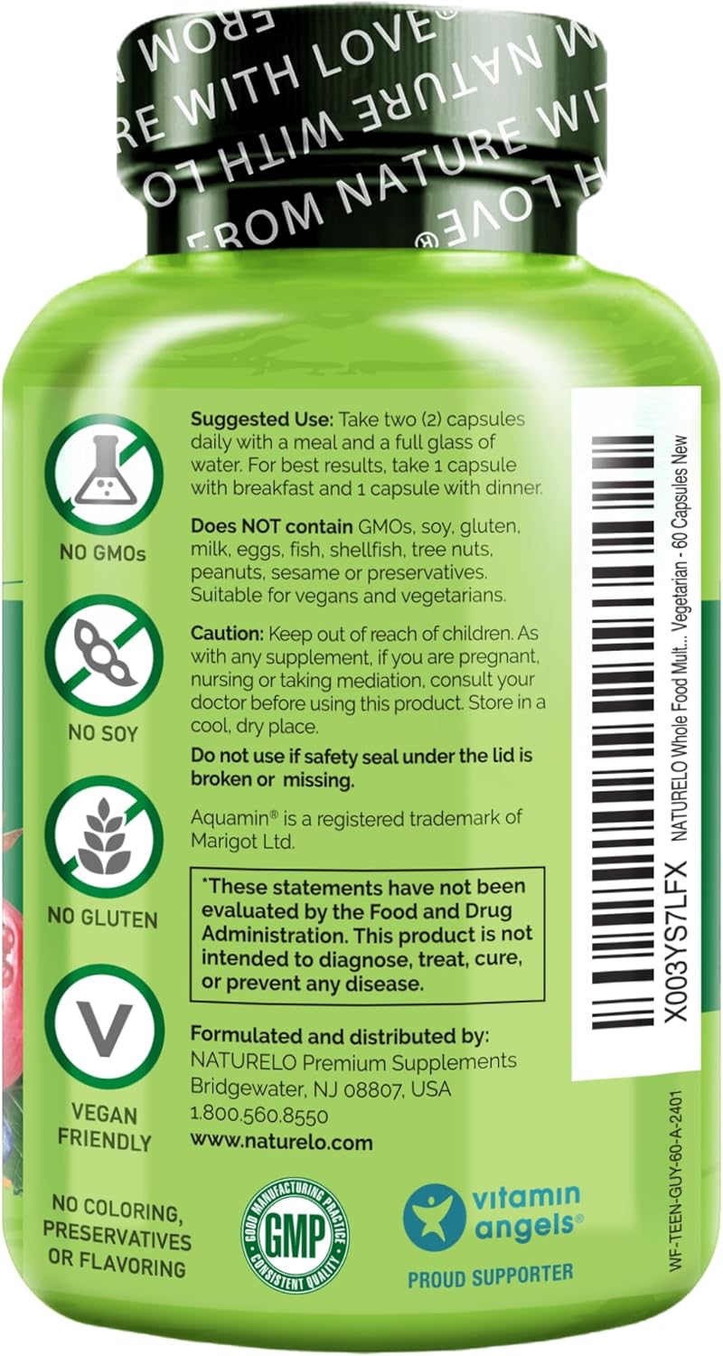 NATURELO, Whole Food Multivitamin for Teenage Boys, 60 Capsules