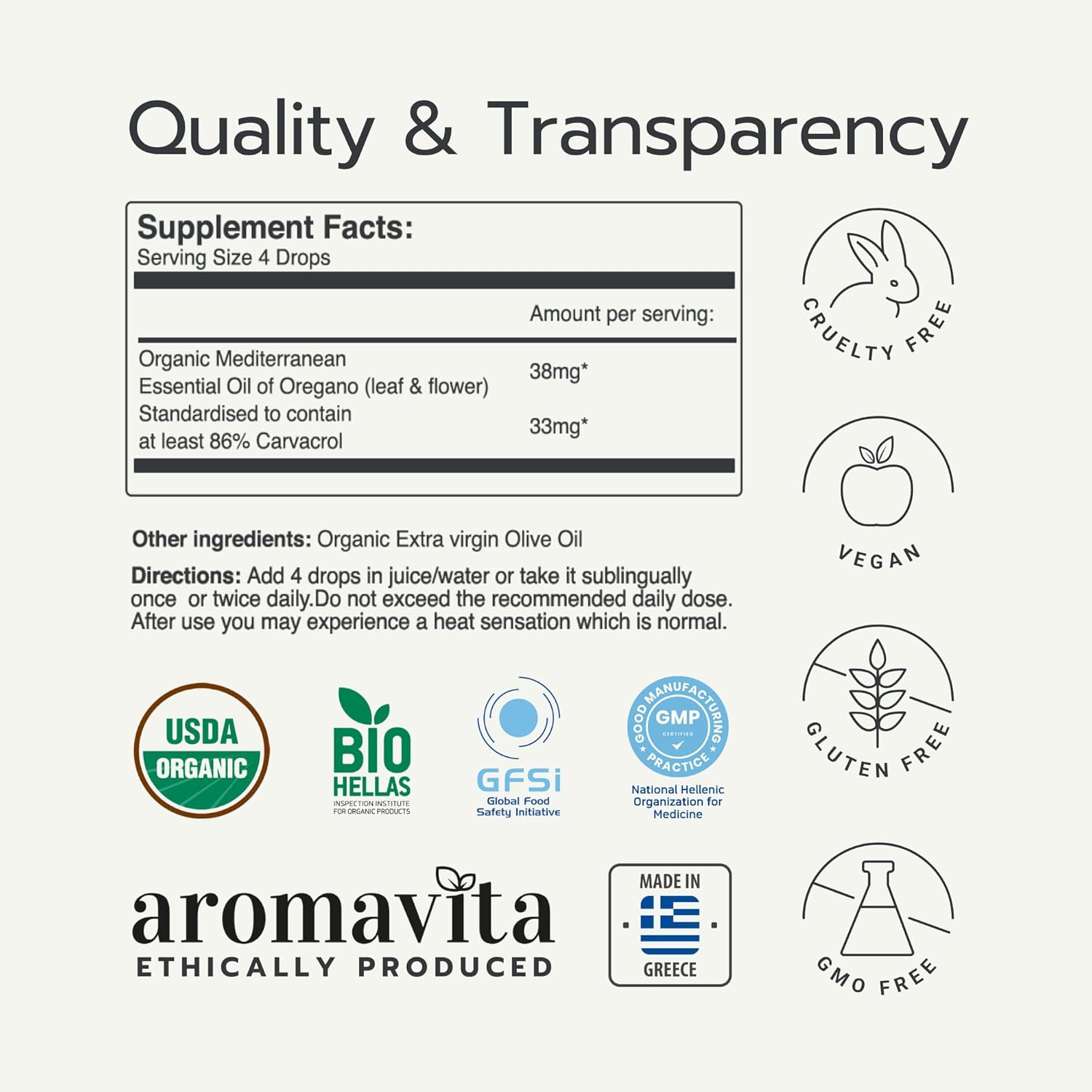AROMAVITA, ImunON Oregano Oil, Ingredients