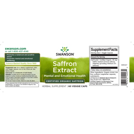Swanson, Saffron Extract 2%, Ingredients