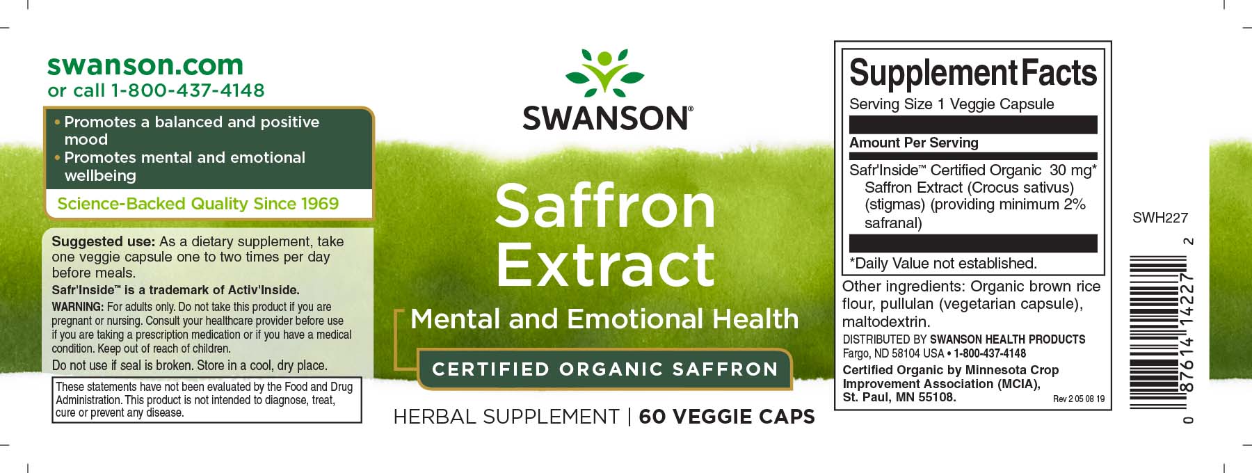 Swanson, Saffron Extract 2%, Ingredients