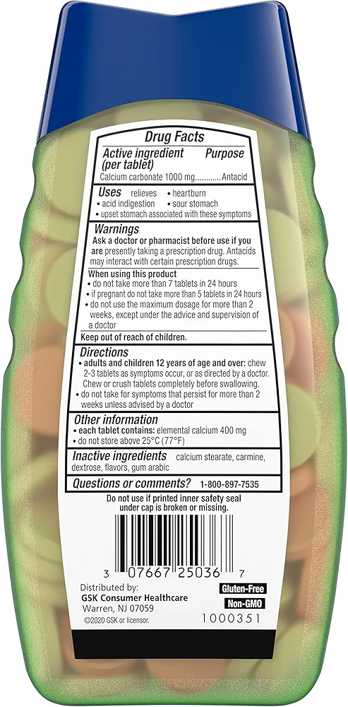 TUMS Naturals Ultra Strength 1000, Ingredients