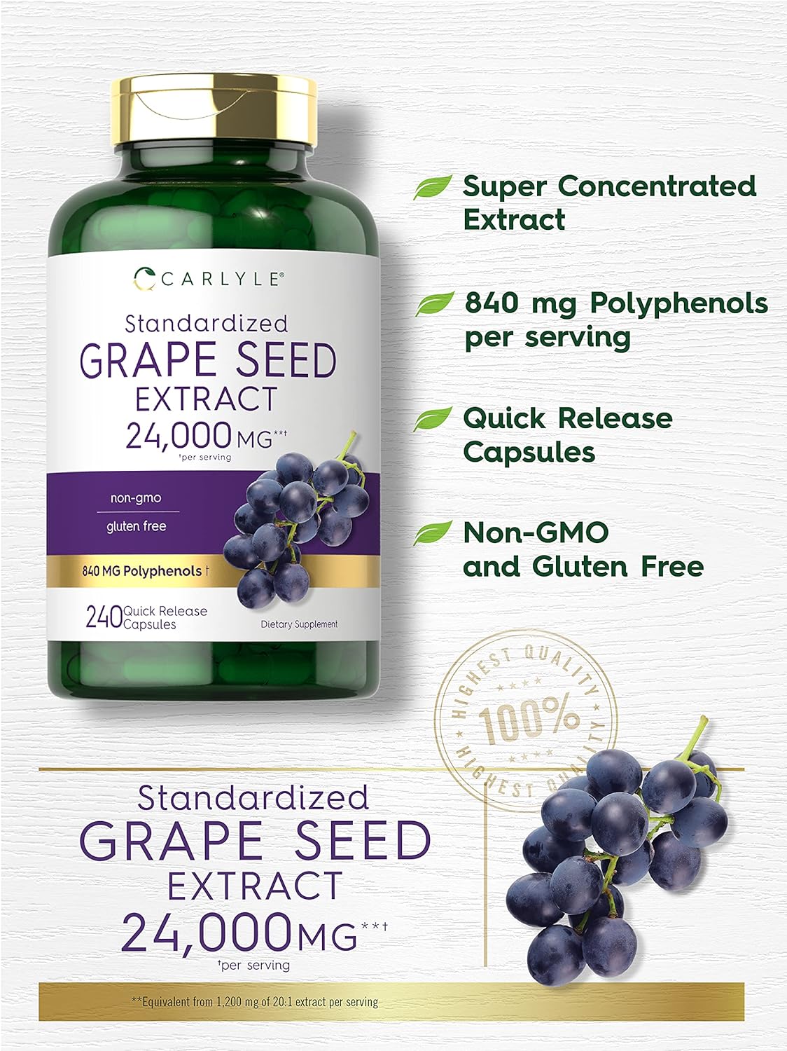 Carlyle Grape Seed Extract 24,000 mg, Features
