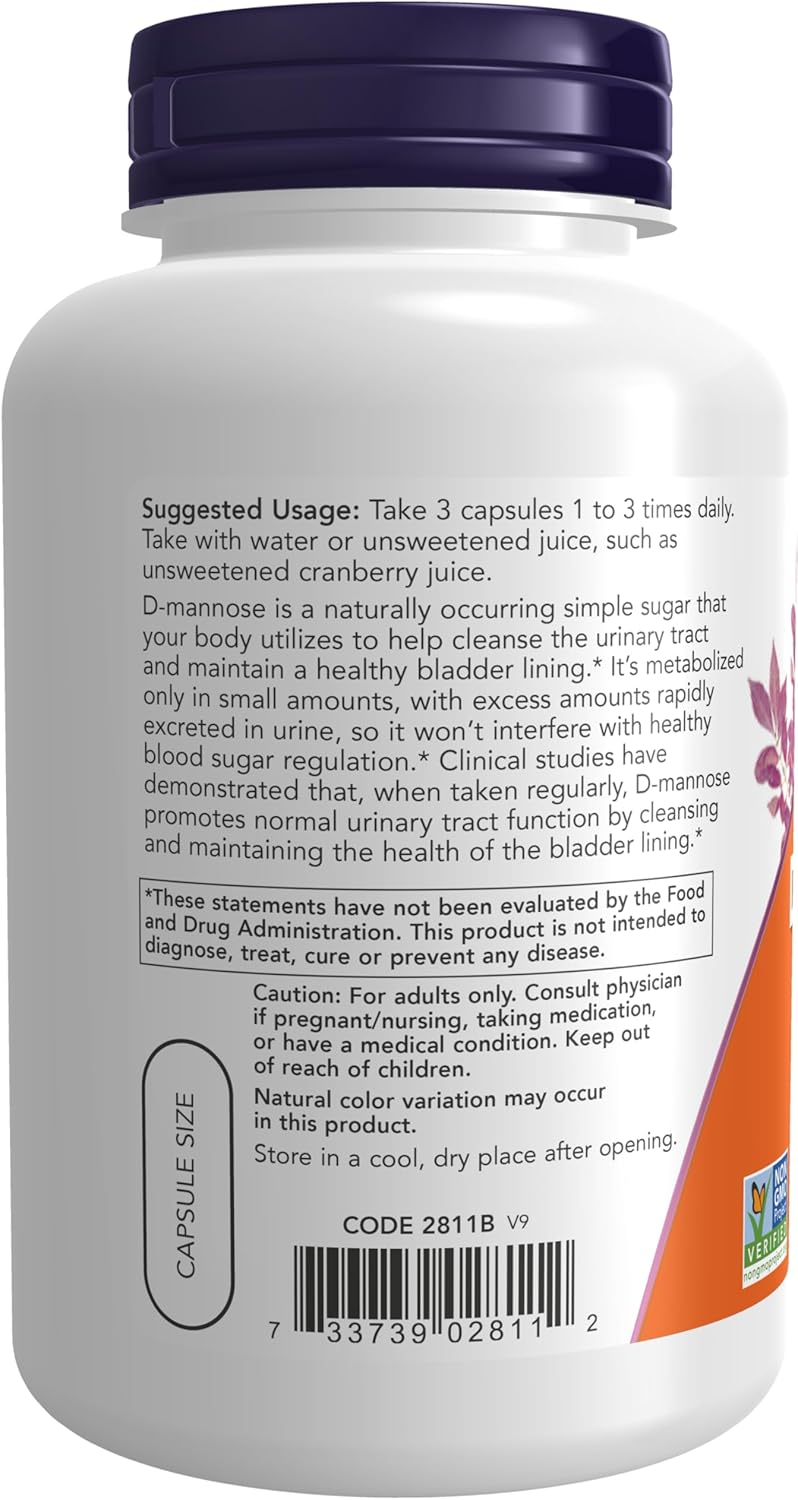 NOW D-Mannose 500 mg,, 120 Veg Capsules