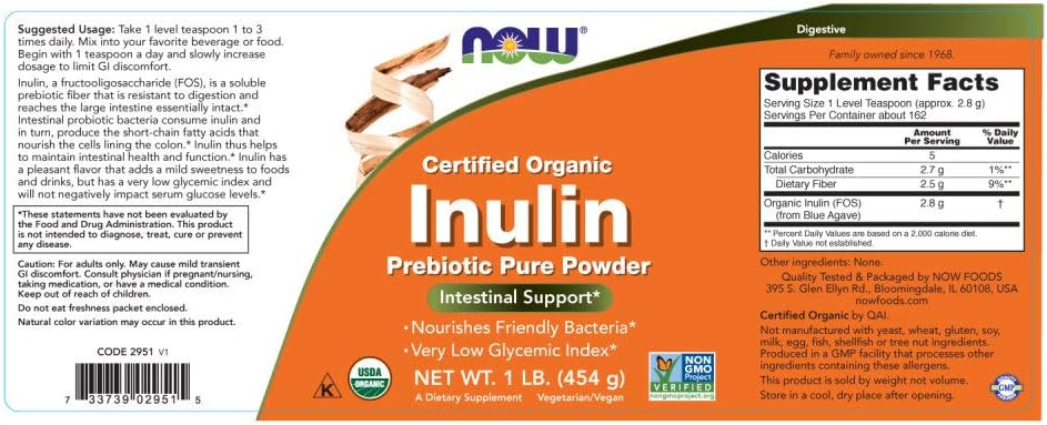NOW, Inulin Prebiotic Pure Powder, Ingredients