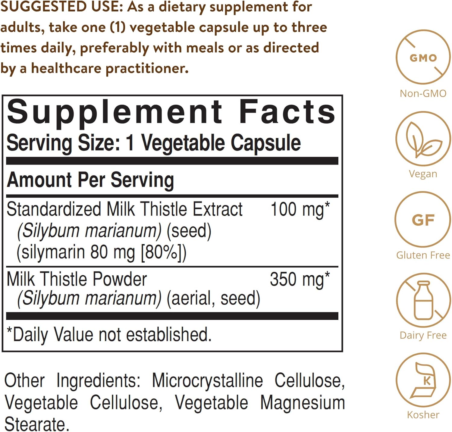 Solgar Milk Thistle (Silybum Marianum) 100 mg, Ingredients