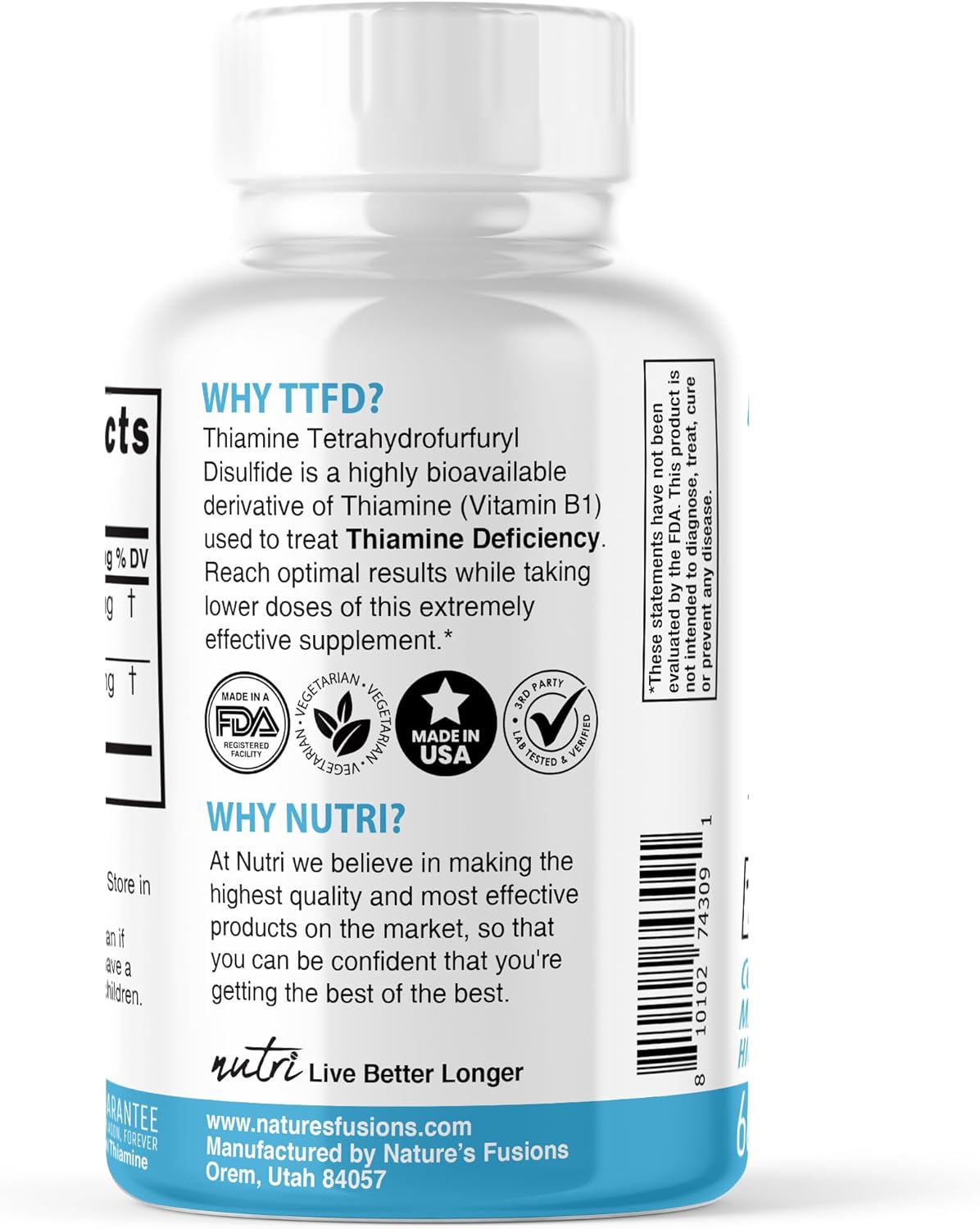 TTFD B1 Complex (Thiamine) Vitamin B1,, 60 Capsules