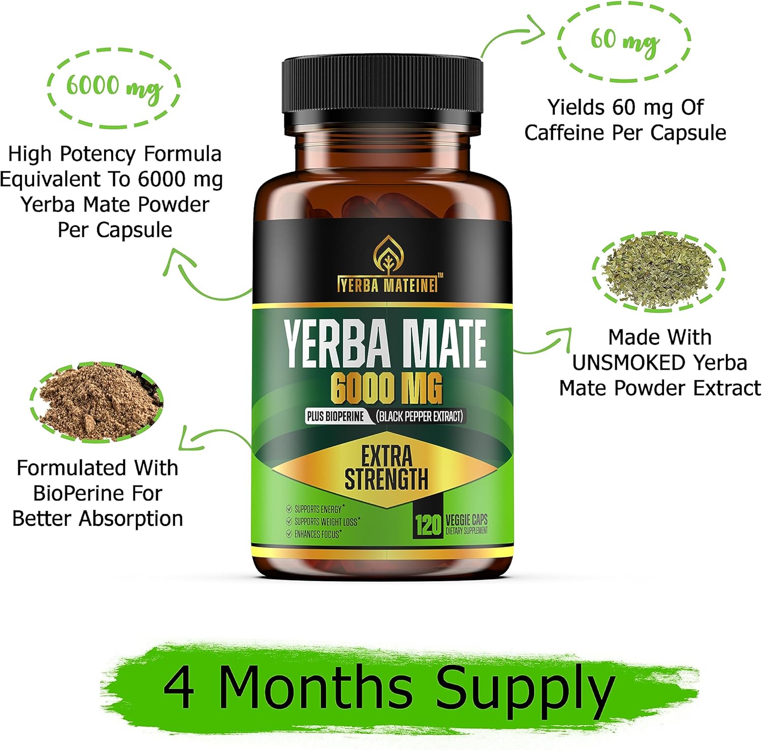Yerba Mateine, Yerba Mate 6000 mg, Features
