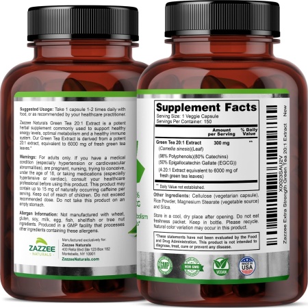 Zazzee Extra Strength Green Tea,, 150 Veggie Caps