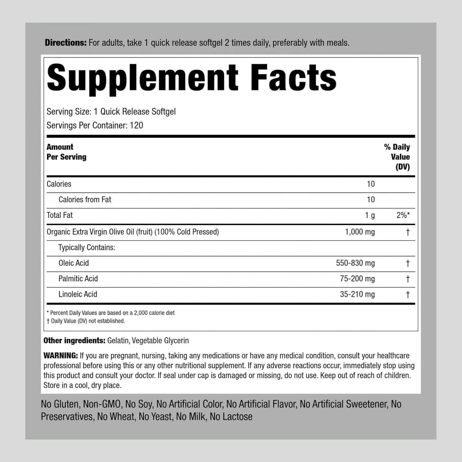 Piping Rock, Olive Oil 1000mg, Ingredients