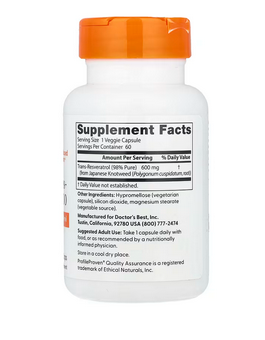 Doctor's Best, Trans-Resveratrol 600 mg, Ingredients
