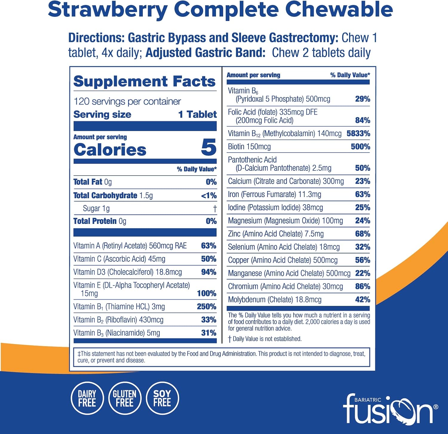 Bariatric Fusion, Complete Multivitamin Strawberry Flavor, Ingredients