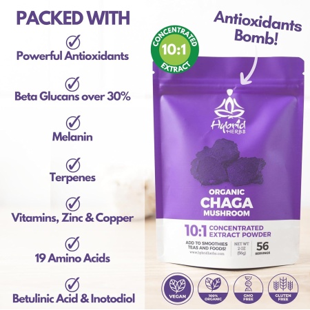 HYBRID HERBS, Organic Wild Chaga Mushroom Powder, Features