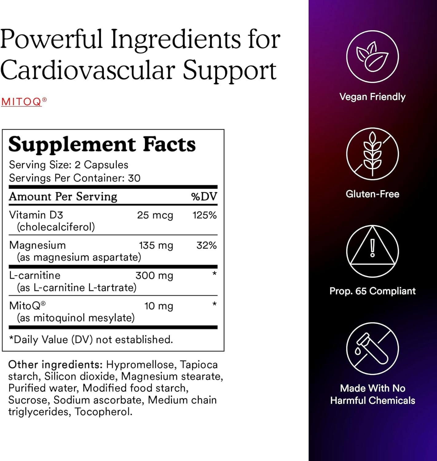 MitoQ for Cell Vitality +Heart, Ingredients