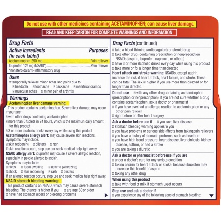 Motrin Dual Action with Tylenol, Ingredients