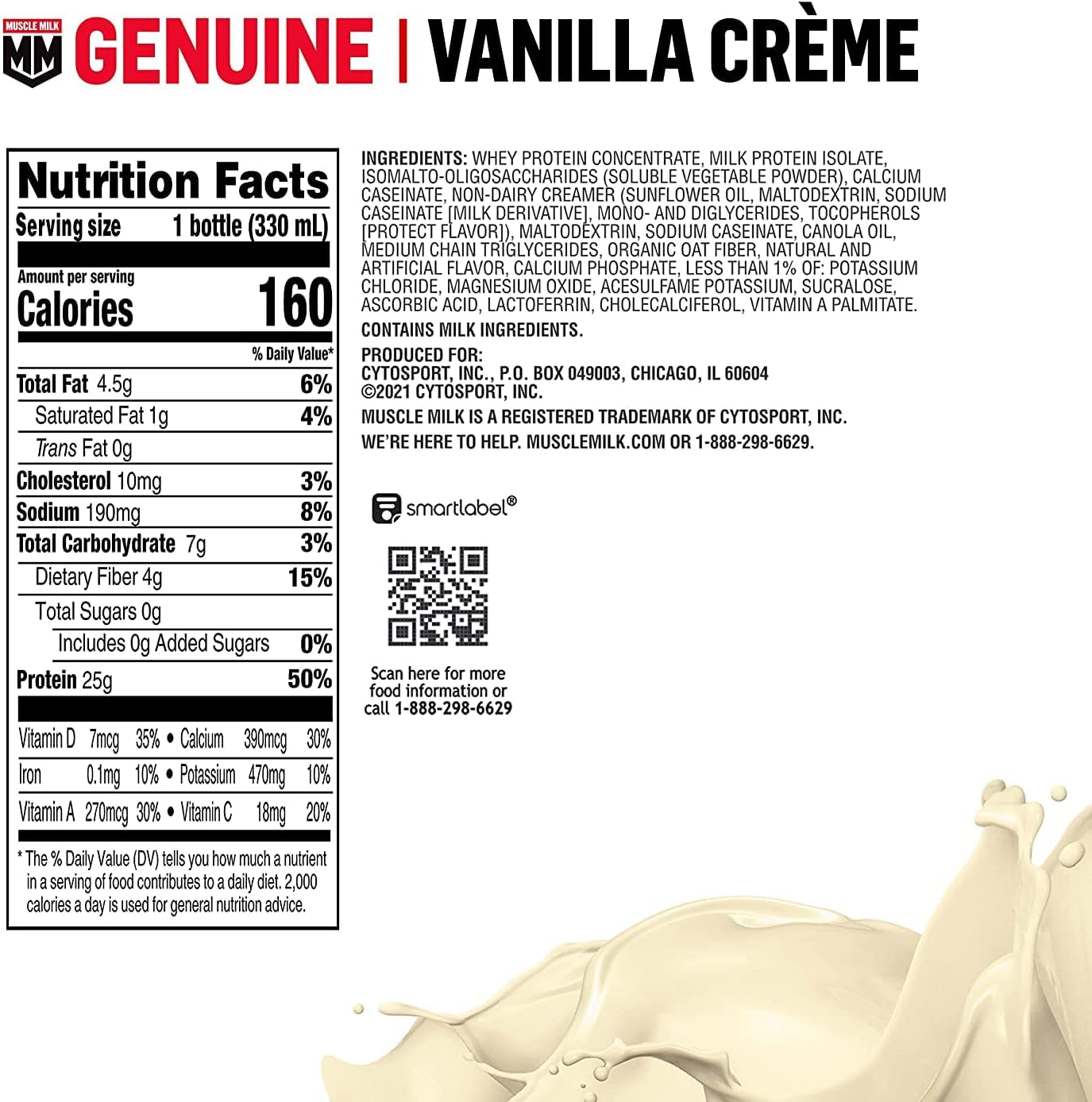 Muscle Milk Genuine Protein Shake Vanilla Flavor, Ingredients
