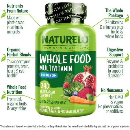 NATURELO Whole Food Multivitamin for Men 50+, Features and Benefits