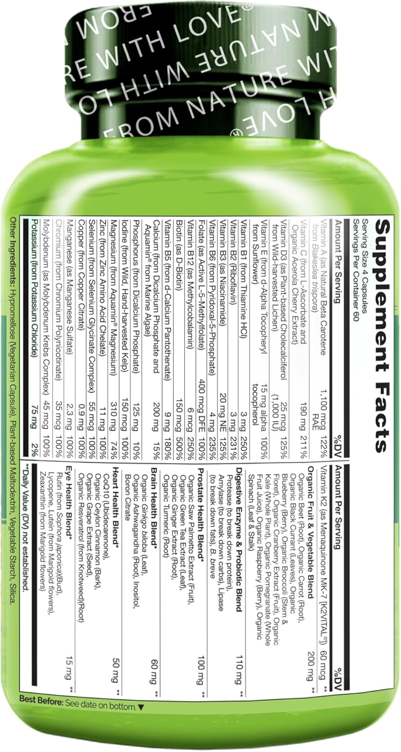 NATURELO Whole Food Multivitamin for Men 50+, Ingredients.