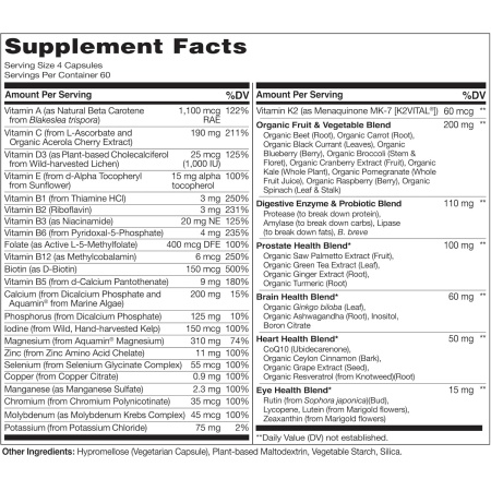 NATURELO Whole Food Multivitamin for Men 50+, Ingredients.