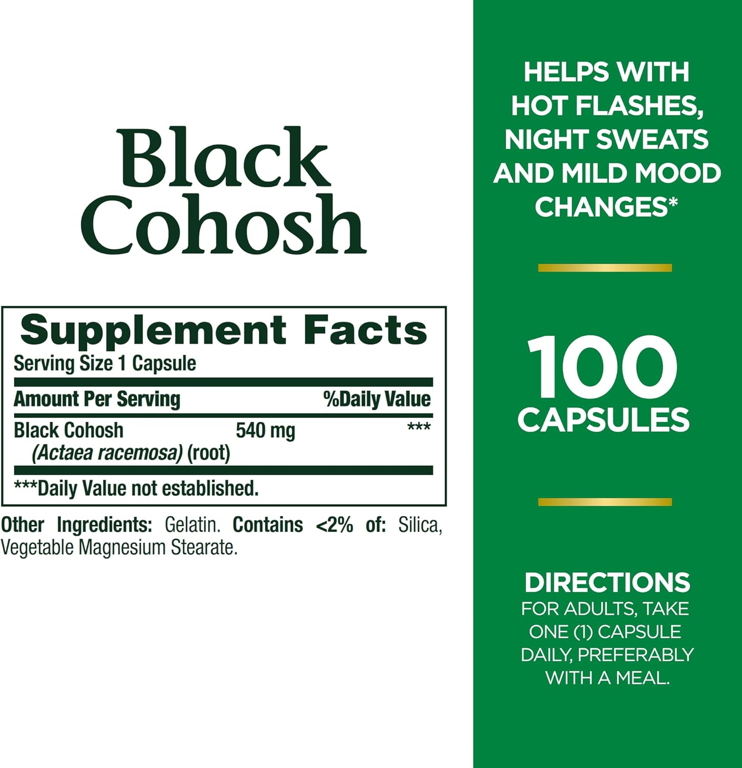 Nature's Bounty Black Cohosh 540 mg, Ingredients