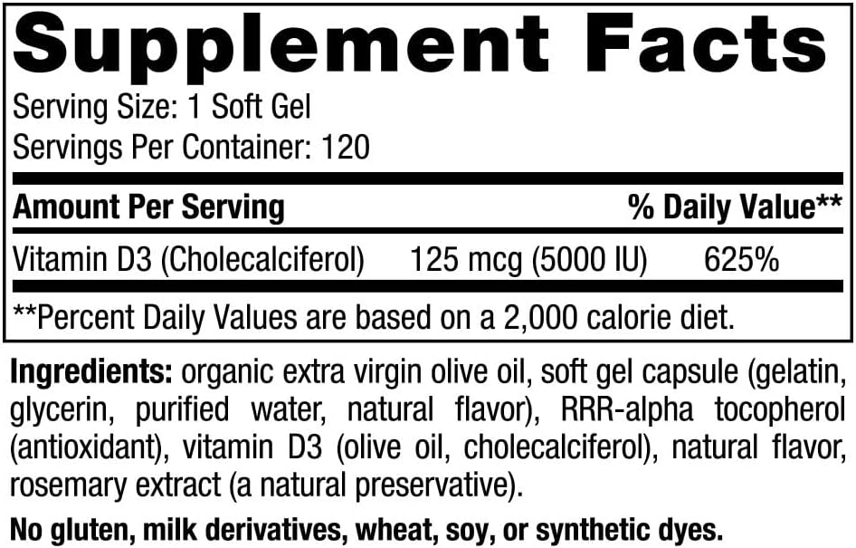 Nordic Naturals Vitamin D3 5000, Ingredients