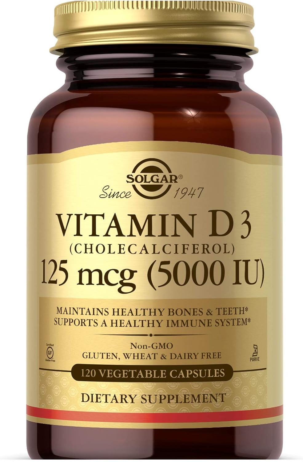 Solgar Vitamin D3 (Cholecalciferol) 125 mcg (5000 IU), 120 Capsules