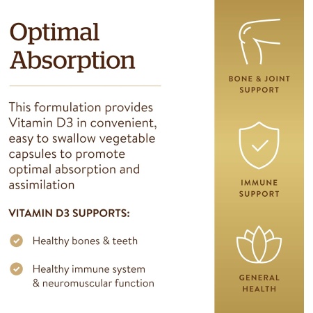 Solgar Vitamin D3 (Cholecalciferol) 125 mcg (5000 IU), Features
