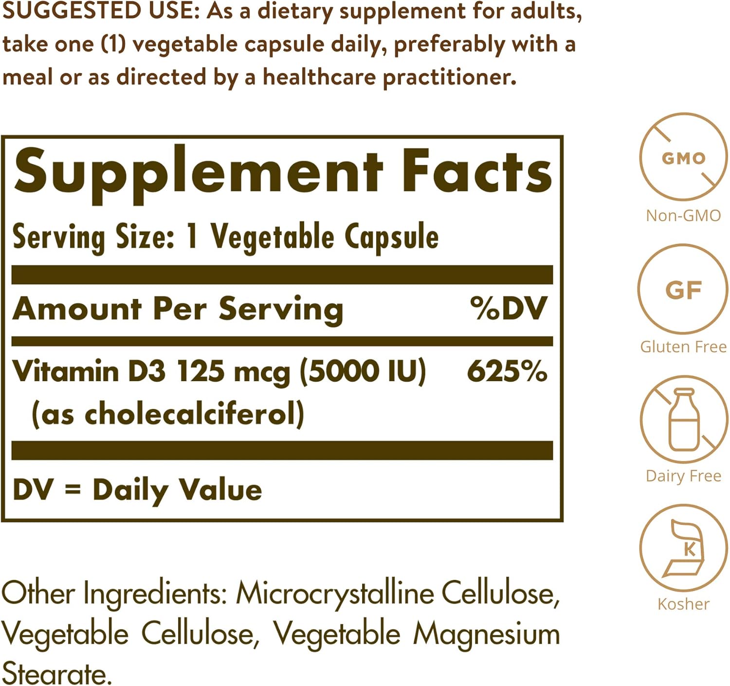 Solgar Vitamin D3 (Cholecalciferol) 125 mcg (5000 IU), Ingredients