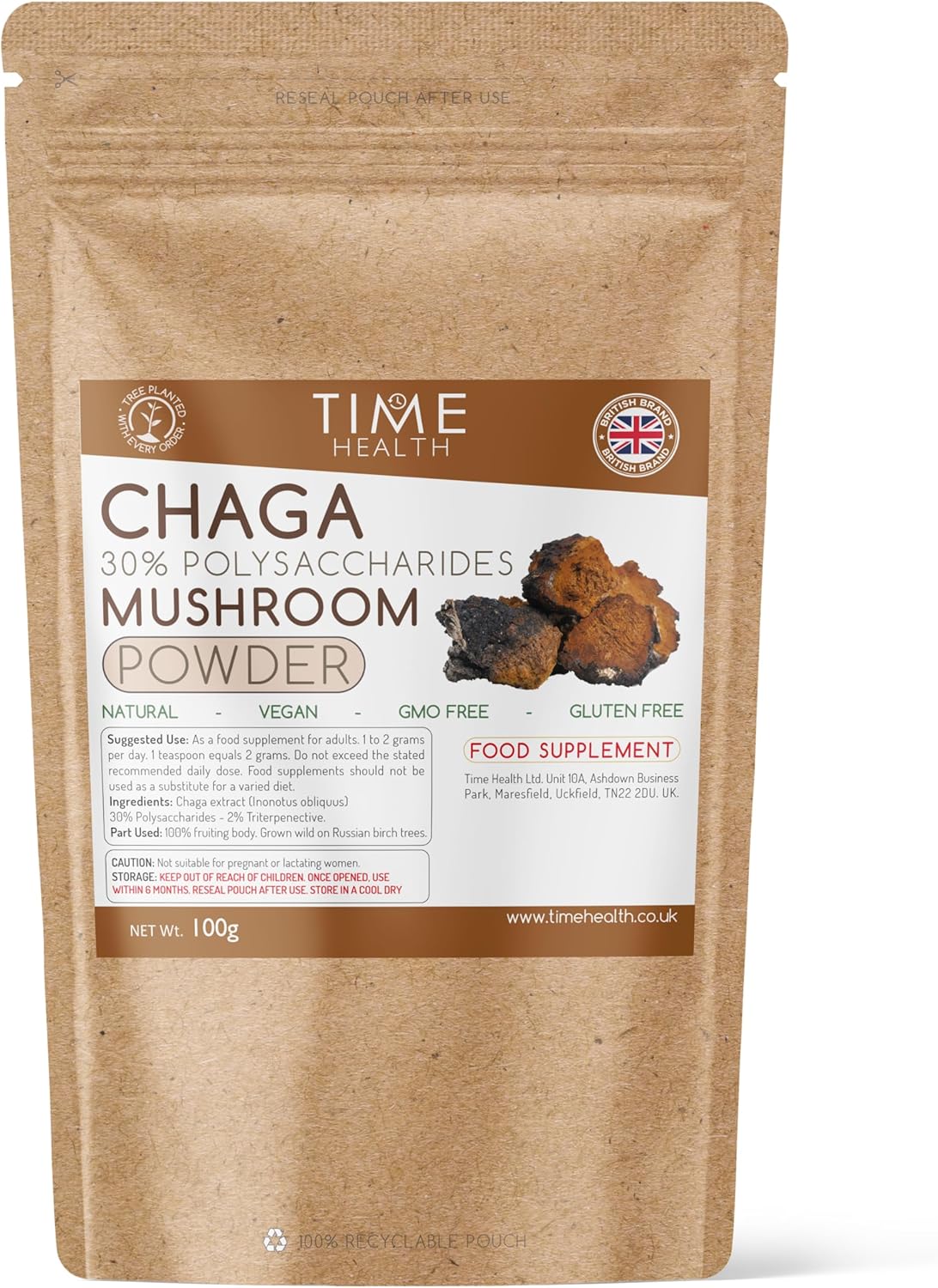 Time Health, Chaga Mushroom Extract - 100g Powder