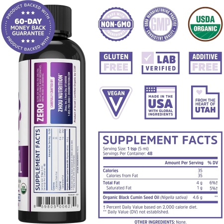 Zhou Organic Black Seed Oil, Ingredients and features