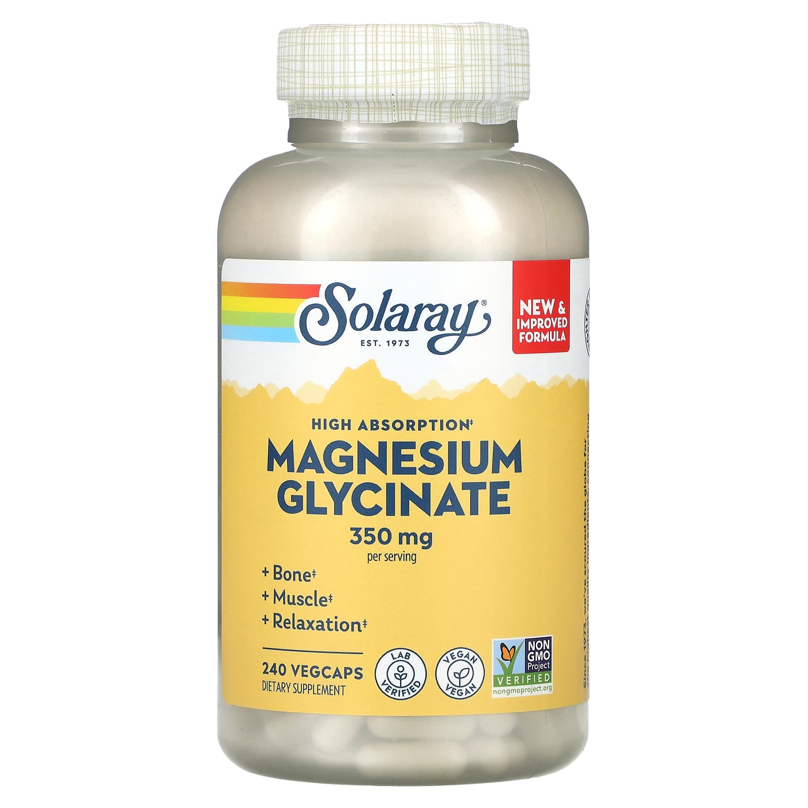 Solaray Higher Absorption Magnesium Glycinate, 350 mg | 240 Vegcaps