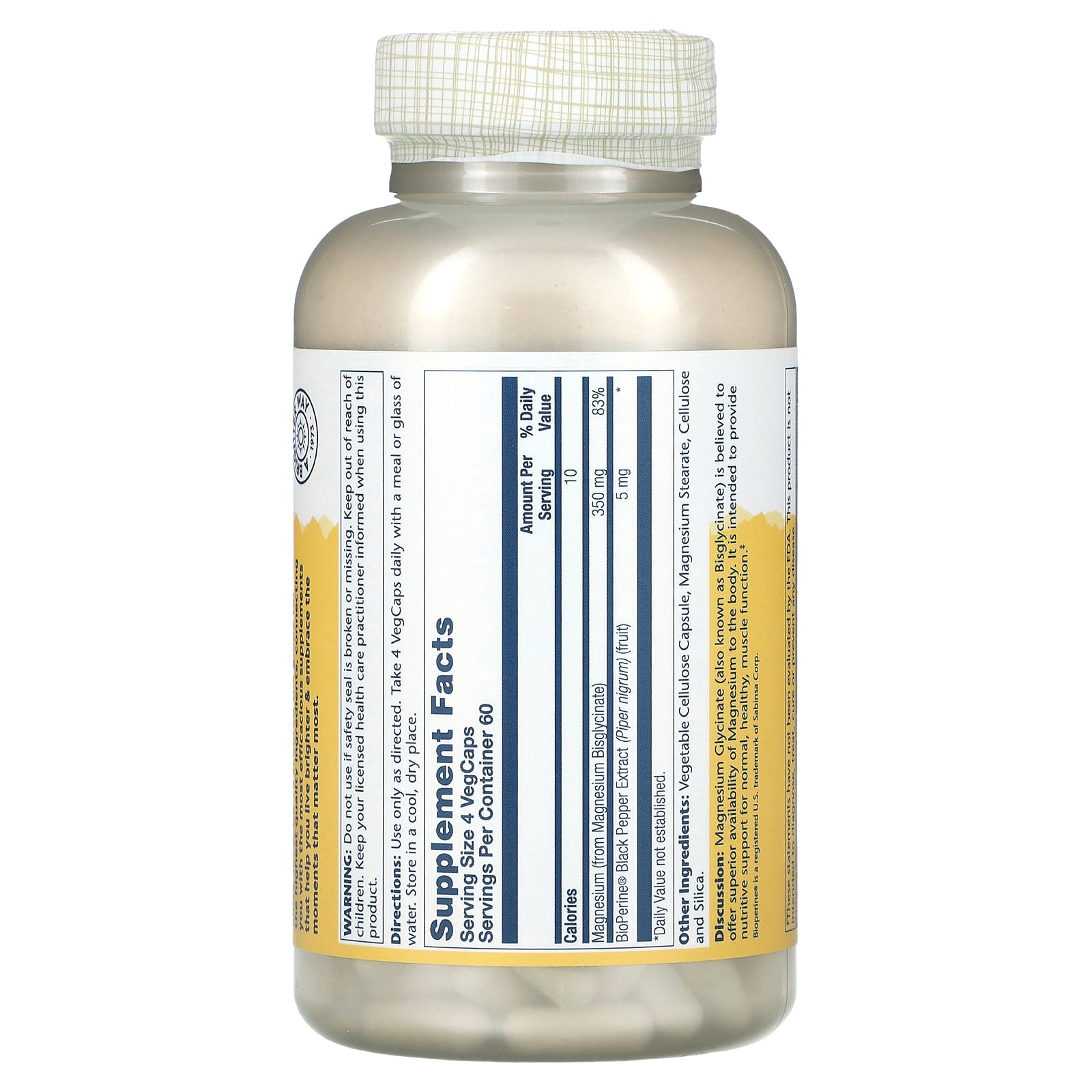 Solaray Higher Absorption Magnesium Glycinate, 350 mg | 240 Vegcaps - Image 2
