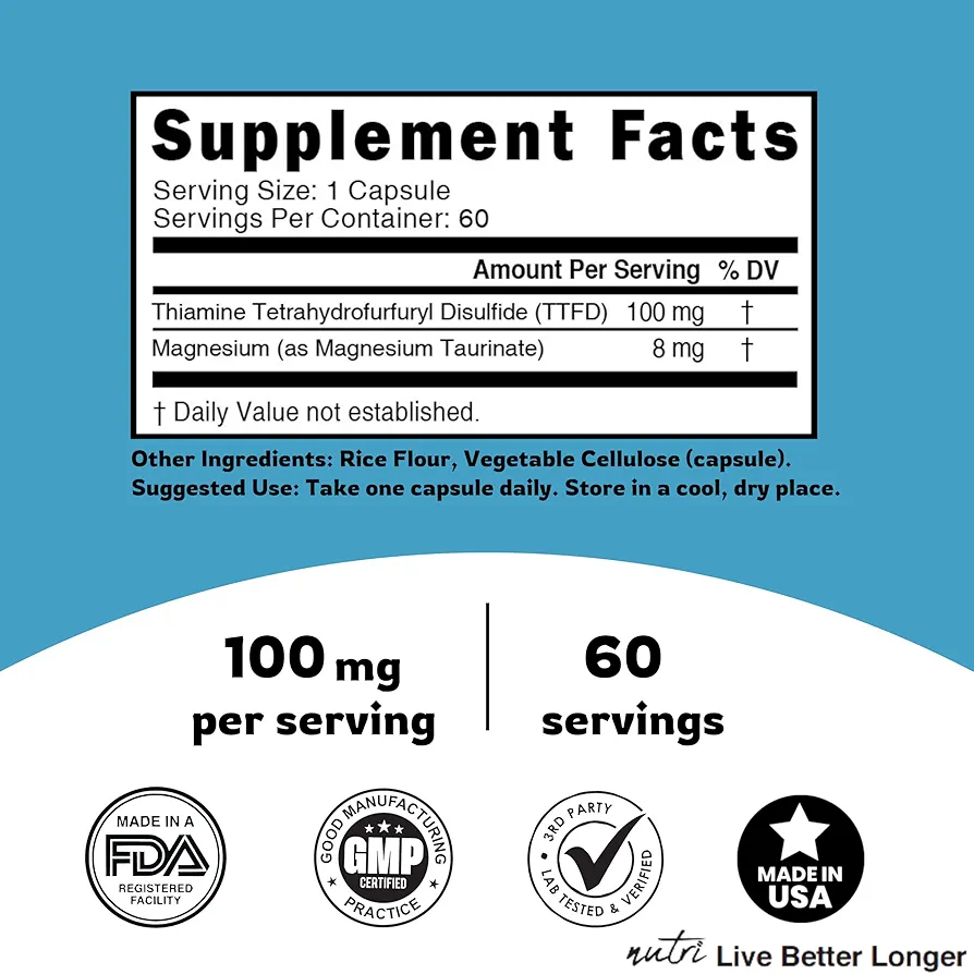 TTFD Thiamine B1 Supplement | 100mg 60 Servings - Image 5
