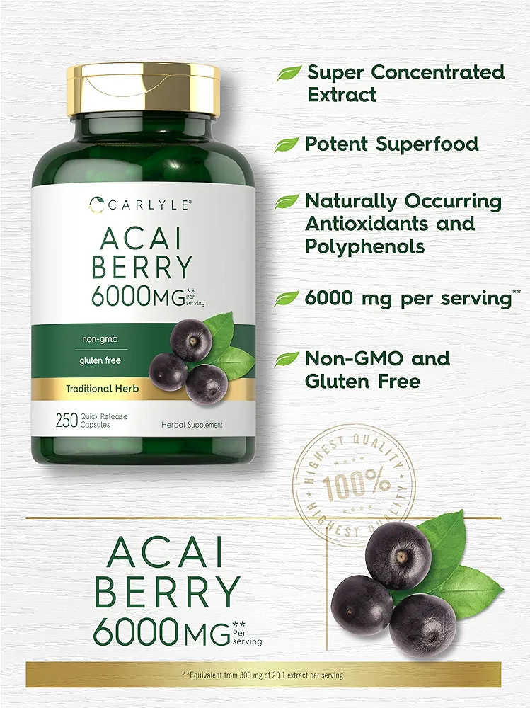 Carlyle Acai Berry Capsules 6000mg | 250 Count - Image 3