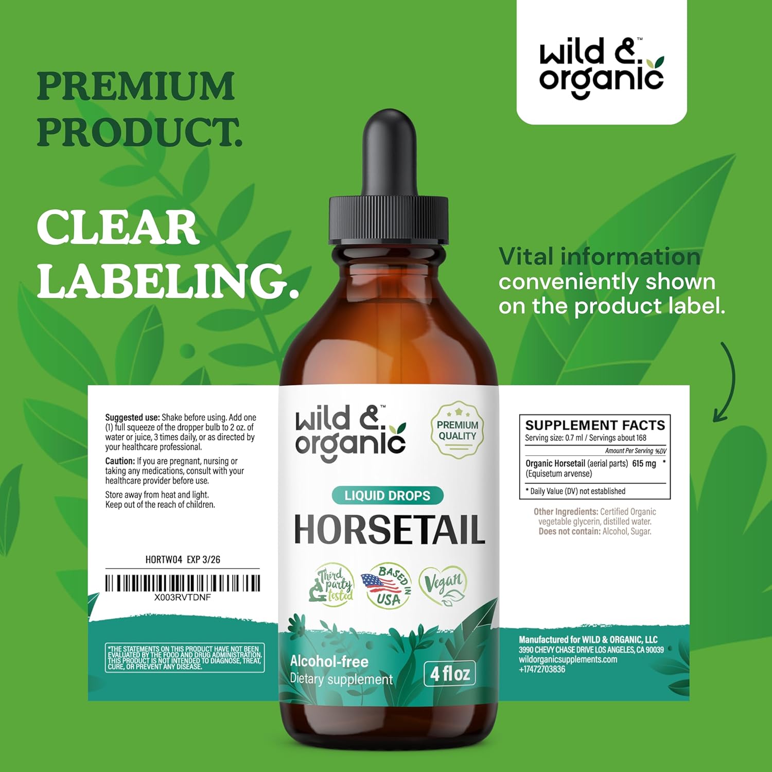 Wild & Organic Horsetail Tincture | Natural Hair, Skin & Nail Support | 118 ml - Image 3