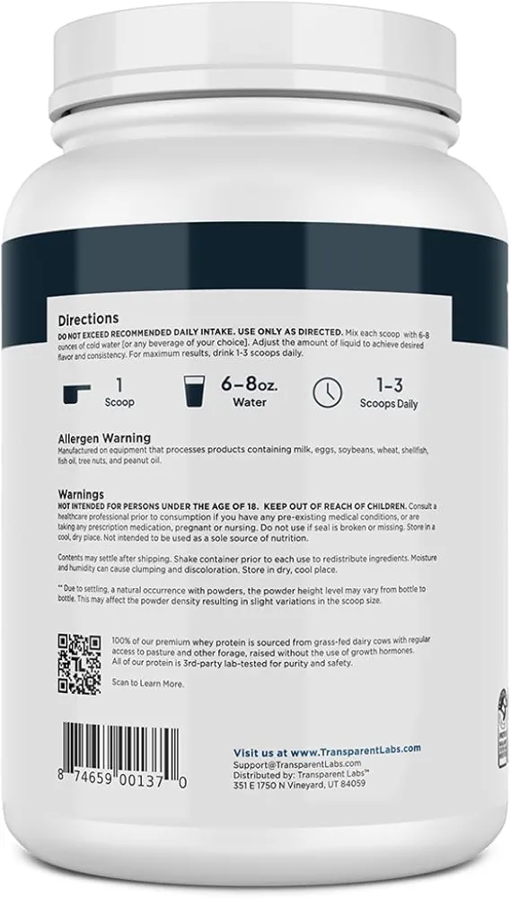 Transparent Labs Grass-Fed Whey Protein Isolate, French Vanilla | 28g Protein | 30 Serving - Image 7