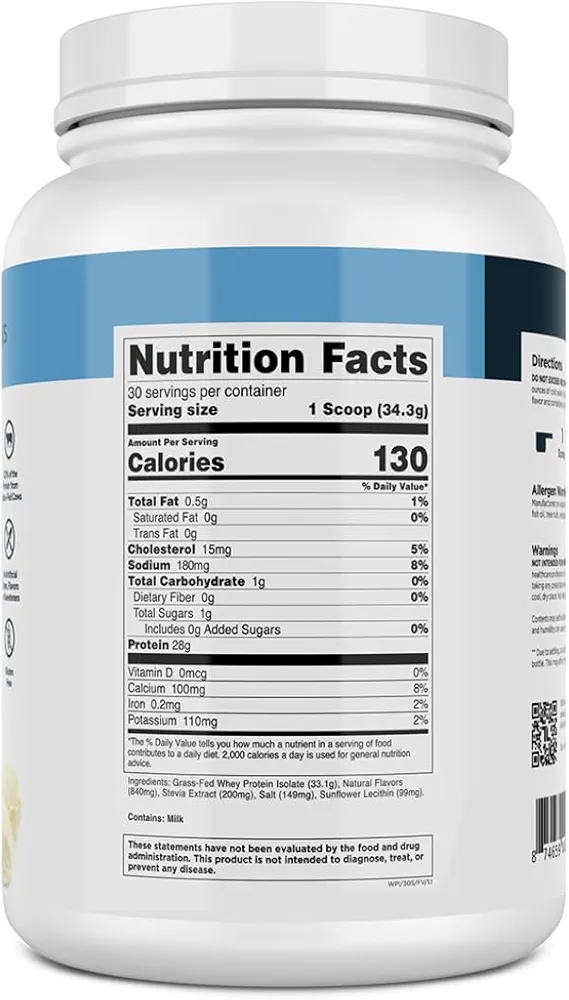Transparent Labs Grass-Fed Whey Protein Isolate, French Vanilla | 28g Protein | 30 Serving - Image 6