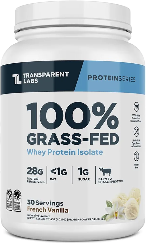 Transparent Labs Grass-Fed Whey Protein Isolate, French Vanilla | 28g Protein | 30 Serving